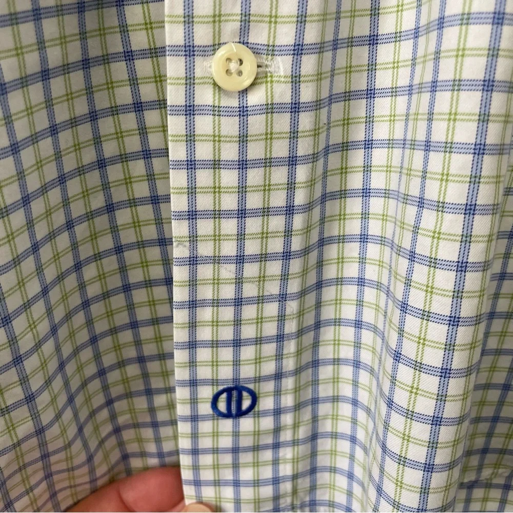 David Donahue Blue Green Tattersall Check Dress Shirt Neck 15.5 32/33 Preppy